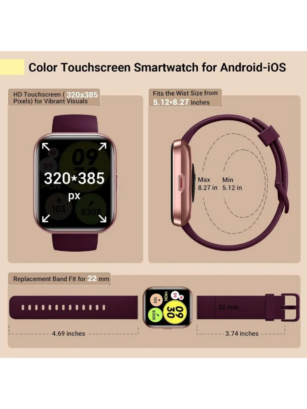 Stylish Fitness Smart Watch for Women - Heart Rate, Sleep Tracking, Alexa Alerts